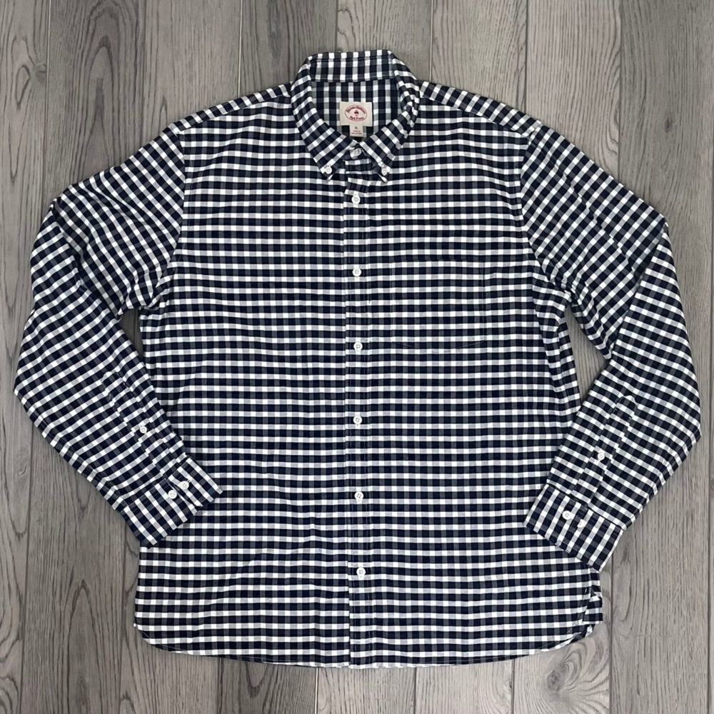 Brooks Brothers Red Fleece Men Size XL Gingham Plaid Cotton Casual Shirt Top
